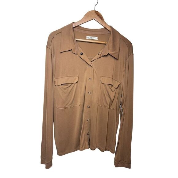 Free People Khaki Modal Snap Shirt NWT Flaw Sz. L - Picture 1 of 10